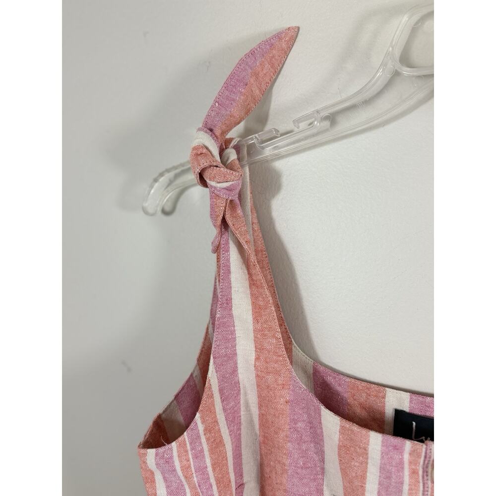 Lulus Linen Blend Mini Dress Womens Size M Pink Coral Striped Coastal Resort - Picture 3 of 12
